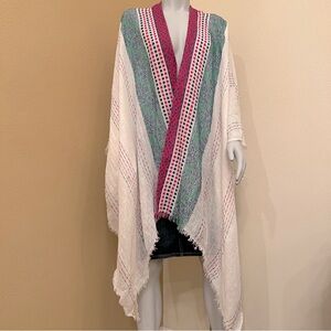 World Market Ethnic Multicolor Lightweight Sheet Open Front Poncho Shawl